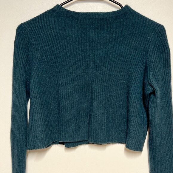 360 Cashmere Teal Cropped Ribbed Cashmere Sweater Sz XS - Picture 1 of 4